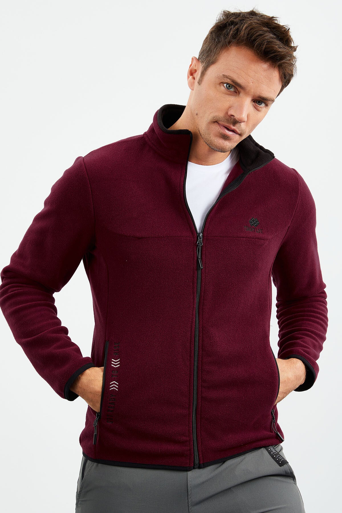 yazi nakişli dik yaka fermuarli standart kalip erkek sweatshirt polar - 87992 - Justyol