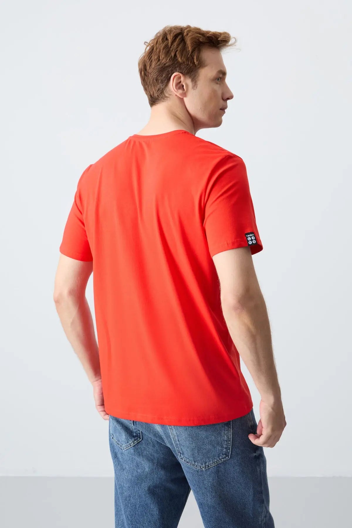 basic kisa kol standart kalip v yaka erkek t-shirt - 87912 - Justyol