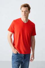 basic kisa kol standart kalip v yaka erkek t-shirt - 87912 - Justyol