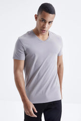 basic kisa kol standart kalip v yaka erkek t-shirt - 87912 - Justyol