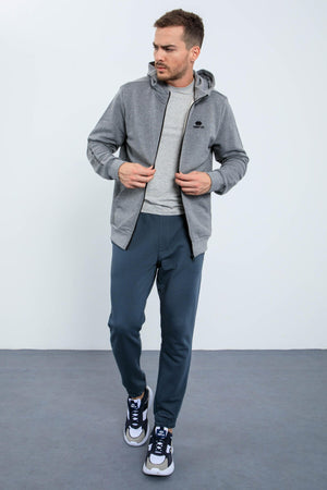 basic kapüşonlu rahat form nakiş detayli fermuarli erkek sweatshirt - 88035 - Justyol