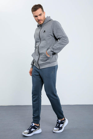 basic kapüşonlu rahat form nakiş detayli fermuarli erkek sweatshirt - 88035 - Justyol