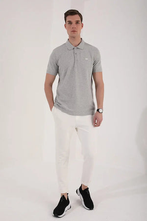 basic logolu standart kalip triko polo yaka erkek t-shirt - 87748 - Justyol