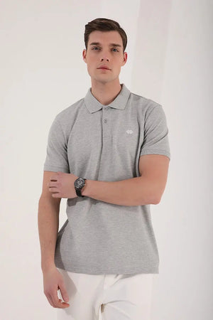 basic logolu standart kalip triko polo yaka erkek t-shirt - 87748 - Justyol