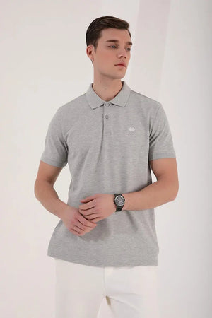 basic logolu standart kalip triko polo yaka erkek t-shirt - 87748 - Justyol