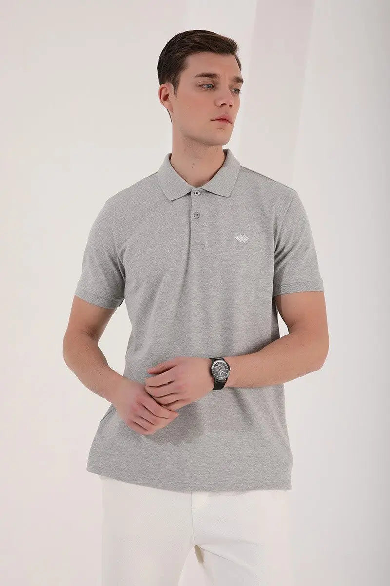basic logolu standart kalip triko polo yaka erkek t-shirt - 87748 - Justyol