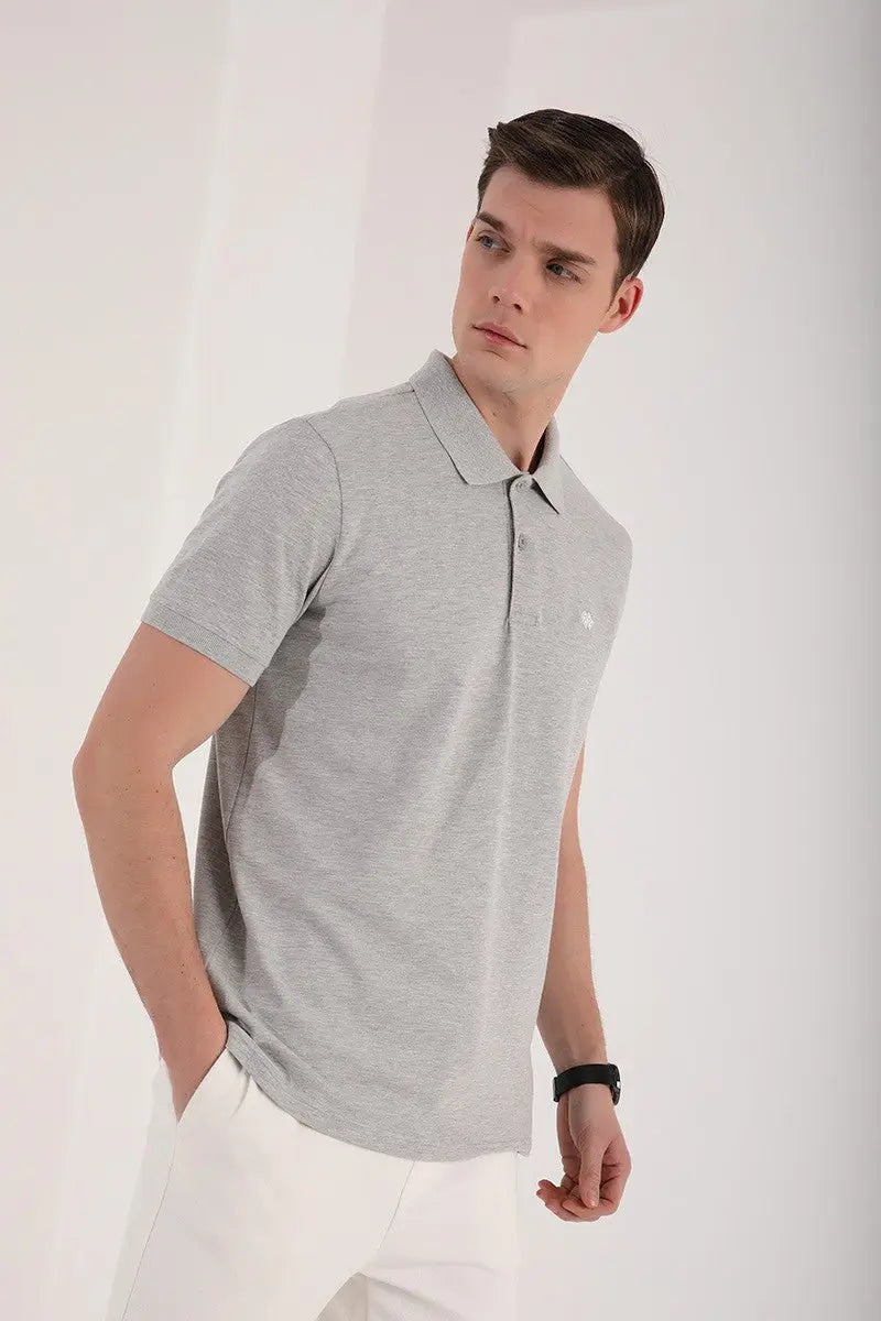basic logolu standart kalip triko polo yaka erkek t-shirt - 87748 - Justyol