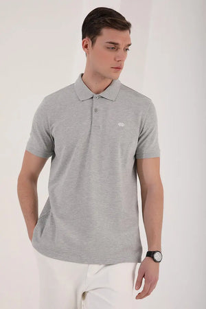 basic logolu standart kalip triko polo yaka erkek t-shirt - 87748 - Justyol