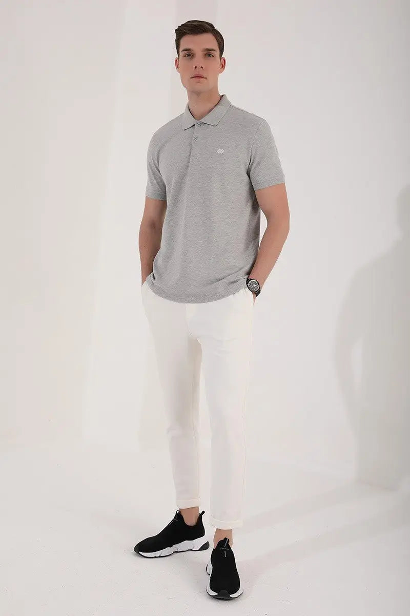 basic logolu standart kalip triko polo yaka erkek t-shirt - 87748 - Justyol