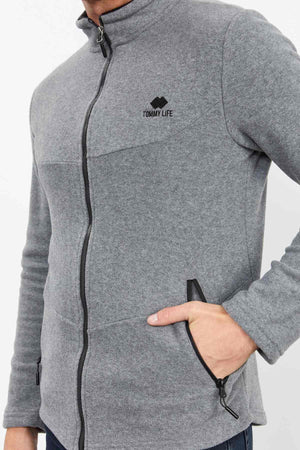 dik yaka fermuarli standart kalip erkek polar sweatshirt - 87993 - Justyol
