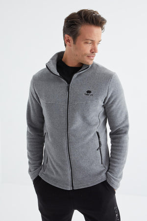 fermuarli dik yaka standart kalip erkek polar sweatshirt - 88134 - Justyol