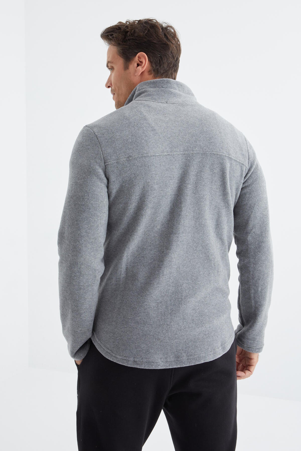 fermuarli dik yaka standart kalip erkek polar sweatshirt - 88134 - Justyol