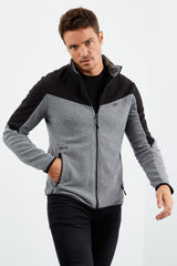 iki renkli fermuarli dik yaka standart kalip erkek sweatshirt polar - 87994 - Justyol