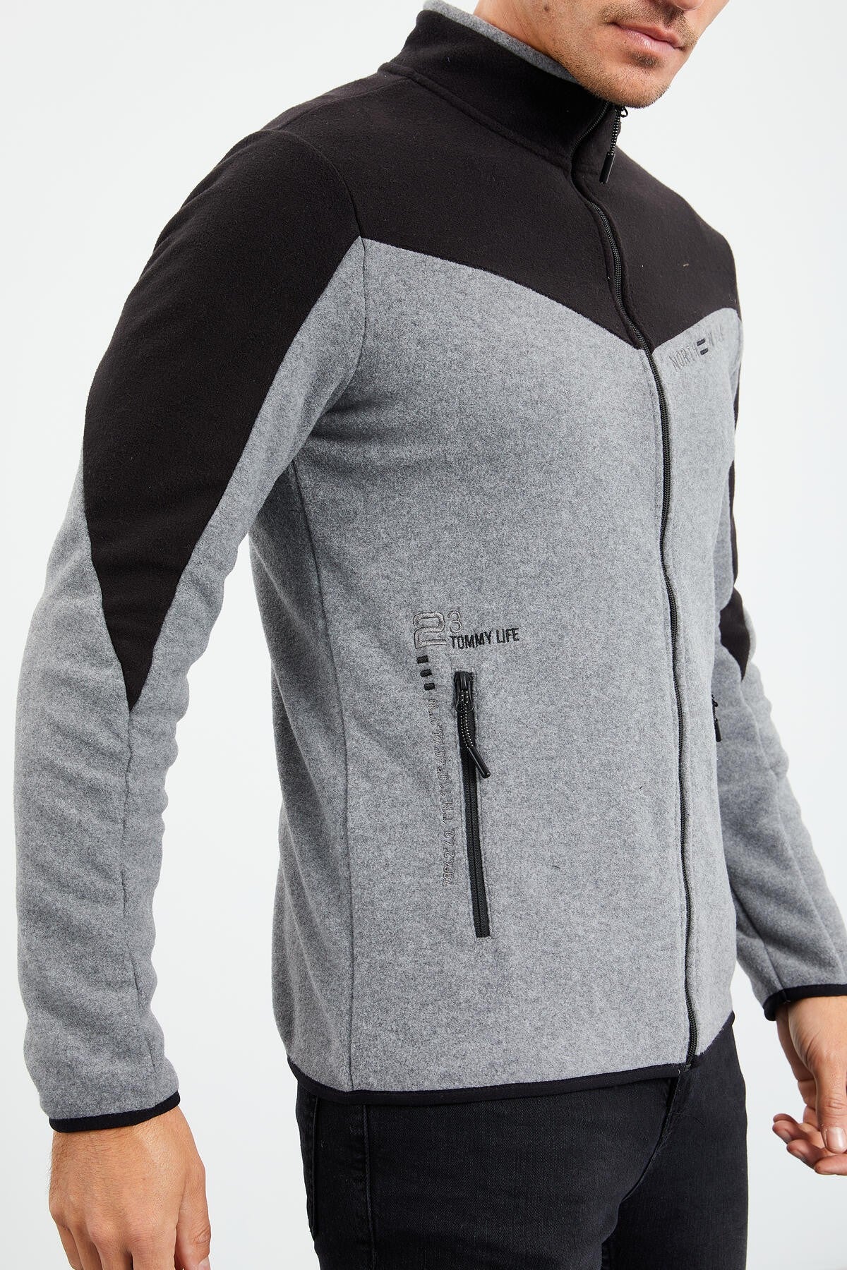iki renkli fermuarli dik yaka standart kalip erkek sweatshirt polar - 87994 - Justyol