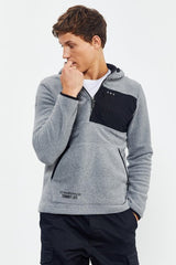 nakişli yarim fermuar kapüşonlu standart kalip erkek polar sweatshirt - 87996 - Justyol