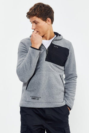 nakişli yarim fermuar kapüşonlu standart kalip erkek polar sweatshirt - 87996 - Justyol