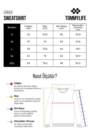 ön ve sirt baskili kapüşonlu rahat form erkek sweatshirt - 88017 - Justyol