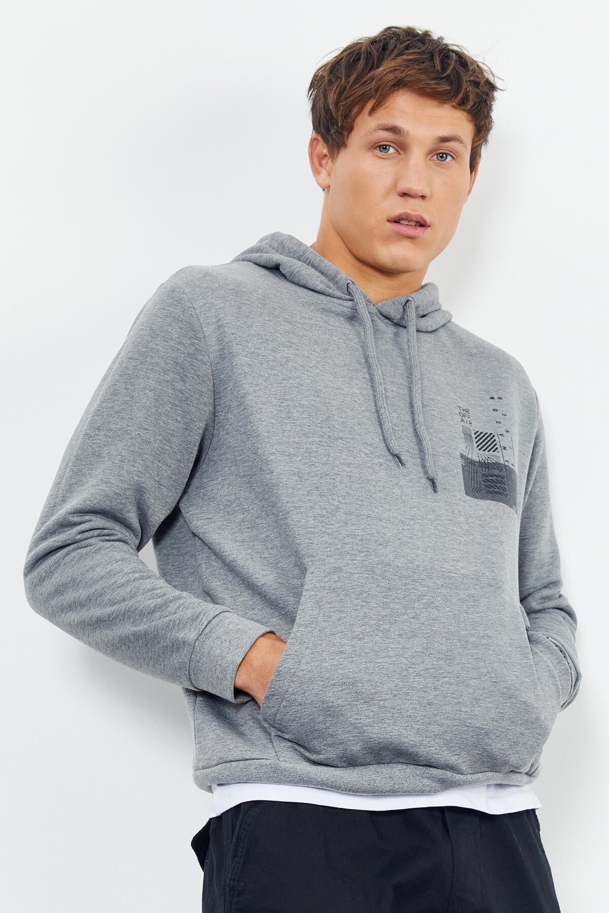 ön ve sirt baskili kapüşonlu rahat form erkek sweatshirt - 88017 - Justyol