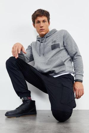 ön ve sirt baskili kapüşonlu rahat form erkek sweatshirt - 88017 - Justyol