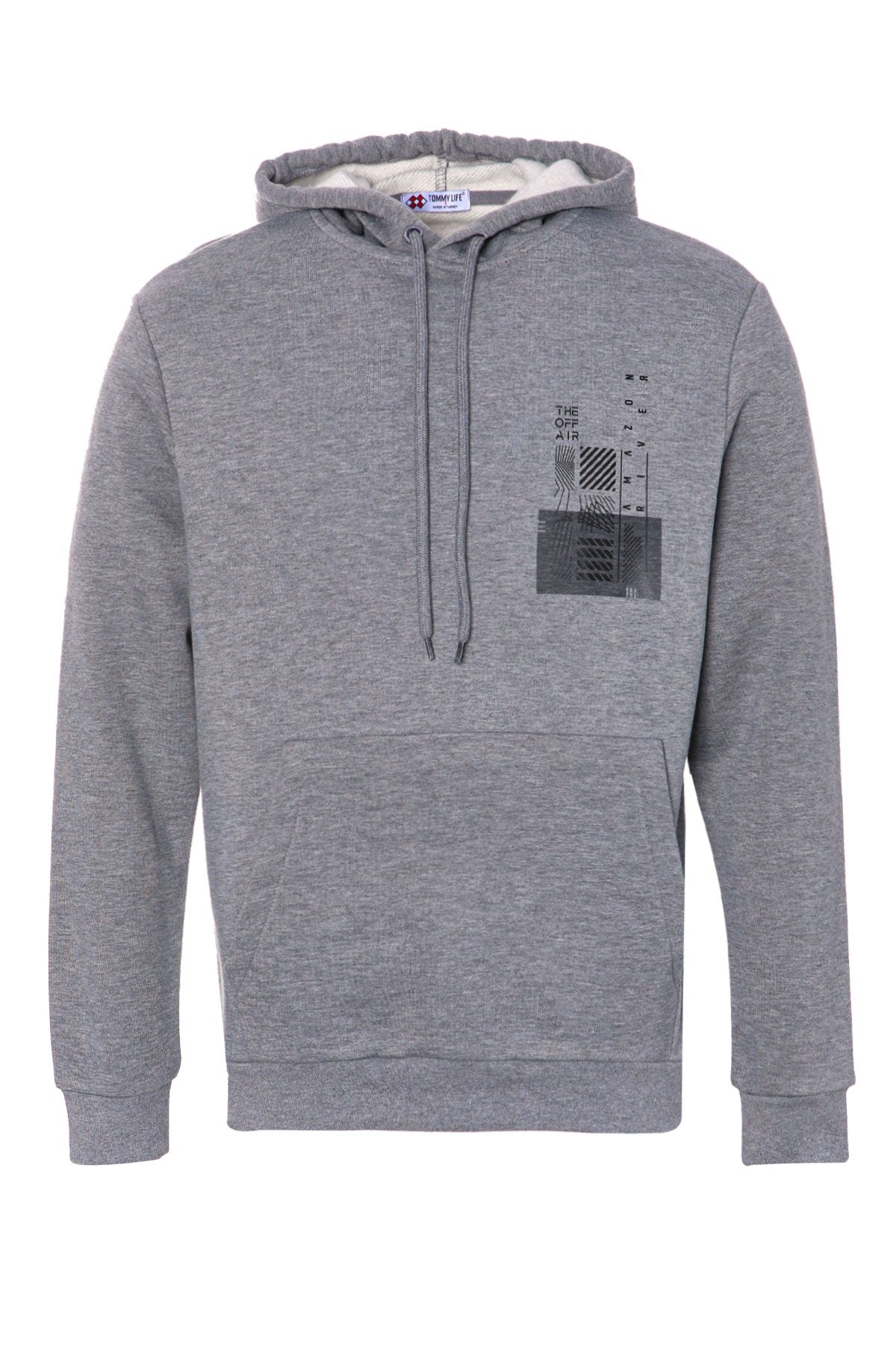 ön ve sirt baskili kapüşonlu rahat form erkek sweatshirt - 88017 - Justyol