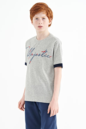 ön yazi nakişli o yaka oversize erkek çocuk t-shirt - 11147 - Justyol
