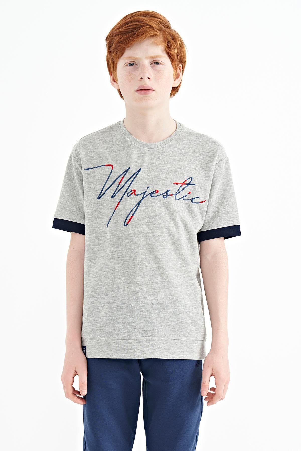 ön yazi nakişli o yaka oversize erkek çocuk t-shirt - 11147 - Justyol