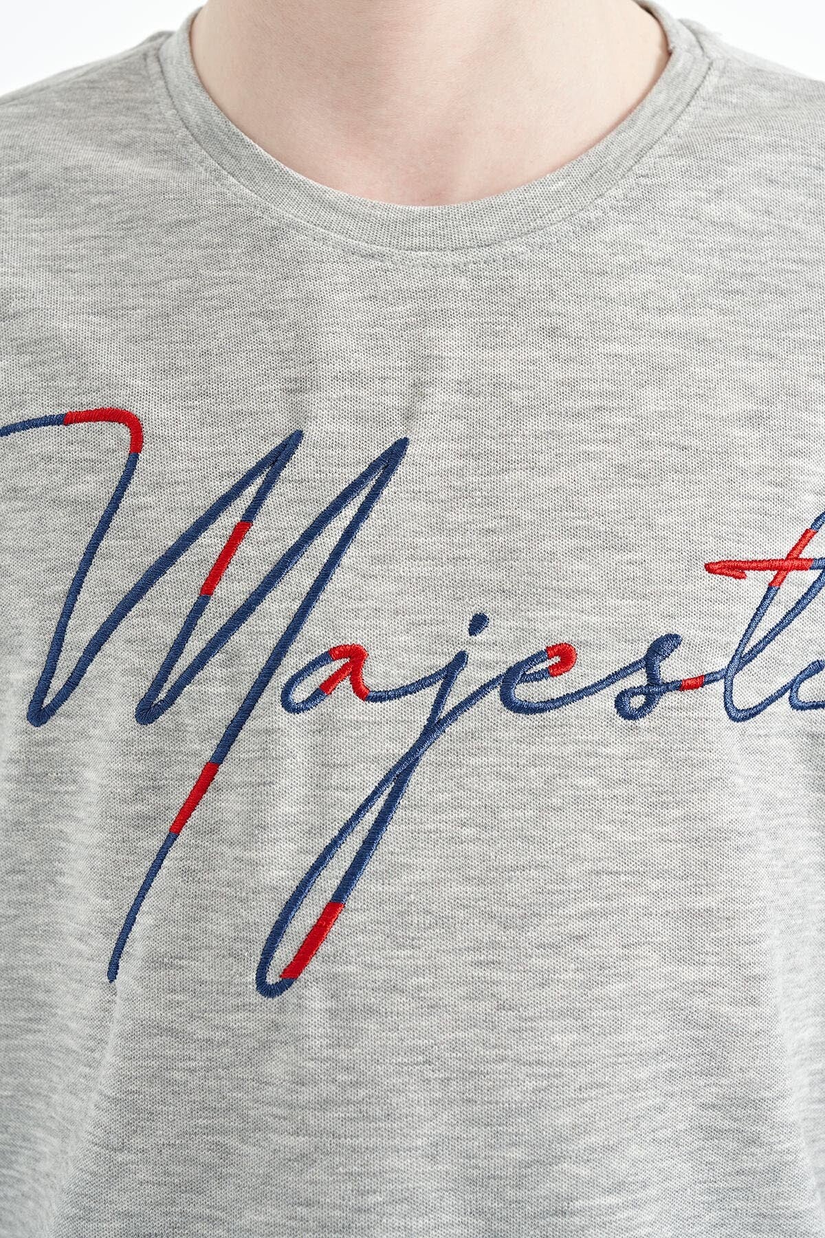 ön yazi nakişli o yaka oversize erkek çocuk t-shirt - 11147 - Justyol