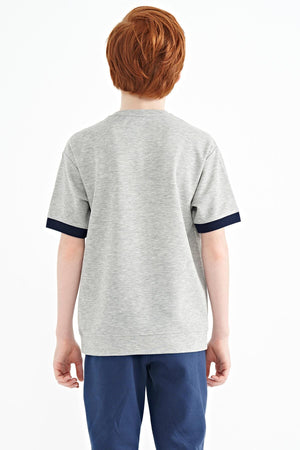 ön yazi nakişli o yaka oversize erkek çocuk t-shirt - 11147 - Justyol