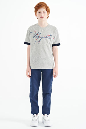 ön yazi nakişli o yaka oversize erkek çocuk t-shirt - 11147 - Justyol