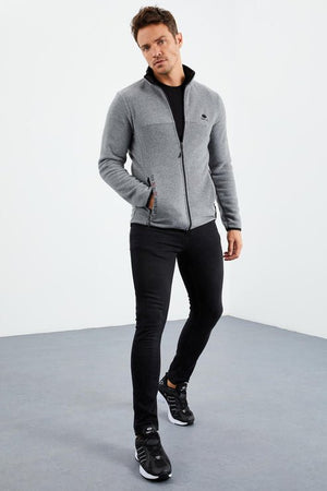 yazi nakişli dik yaka fermuarli standart kalip erkek sweatshirt polar - 87992 - Justyol