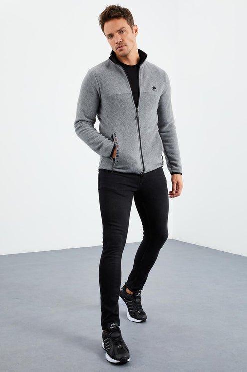 yazi nakişli dik yaka fermuarli standart kalip erkek sweatshirt polar - 87992 - Justyol