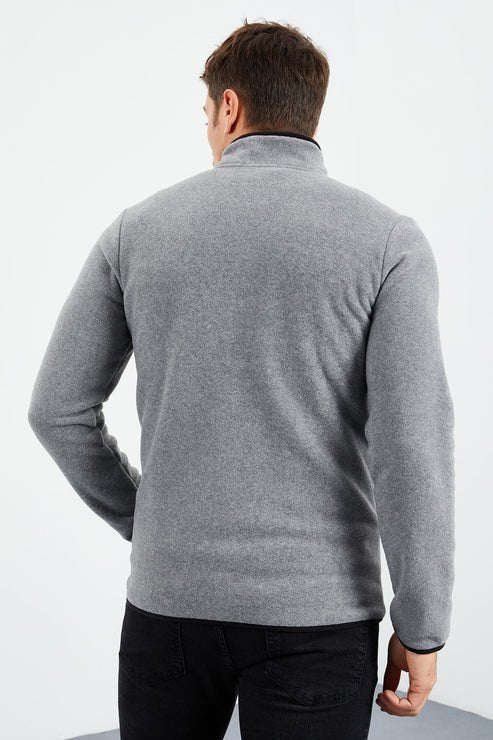yazi nakişli dik yaka fermuarli standart kalip erkek sweatshirt polar - 87992 - Justyol
