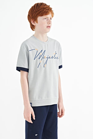 ön yazi nakişli o yaka oversize erkek çocuk t-shirt - 11147 - Justyol