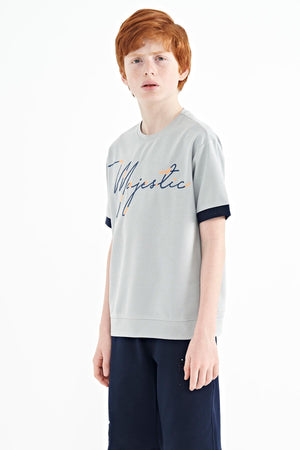 ön yazi nakişli o yaka oversize erkek çocuk t-shirt - 11147 - Justyol