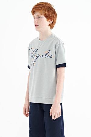ön yazi nakişli o yaka oversize erkek çocuk t-shirt - 11147 - Justyol