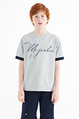 ön yazi nakişli o yaka oversize erkek çocuk t-shirt - 11147 - Justyol