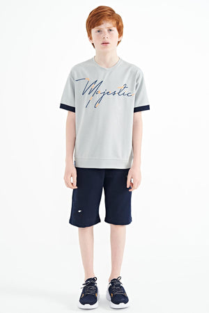 ön yazi nakişli o yaka oversize erkek çocuk t-shirt - 11147 - Justyol