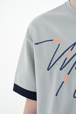 ön yazi nakişli o yaka oversize erkek çocuk t-shirt - 11147 - Justyol