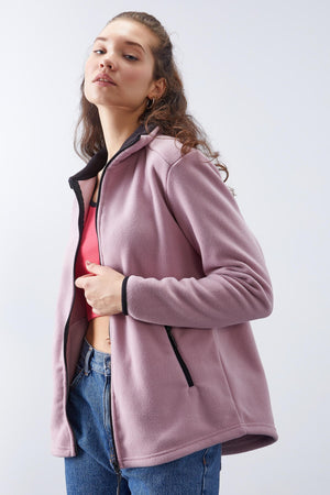 dik yaka fermuarli rahat form kadin polar sweatshirt - 97173 - Justyol