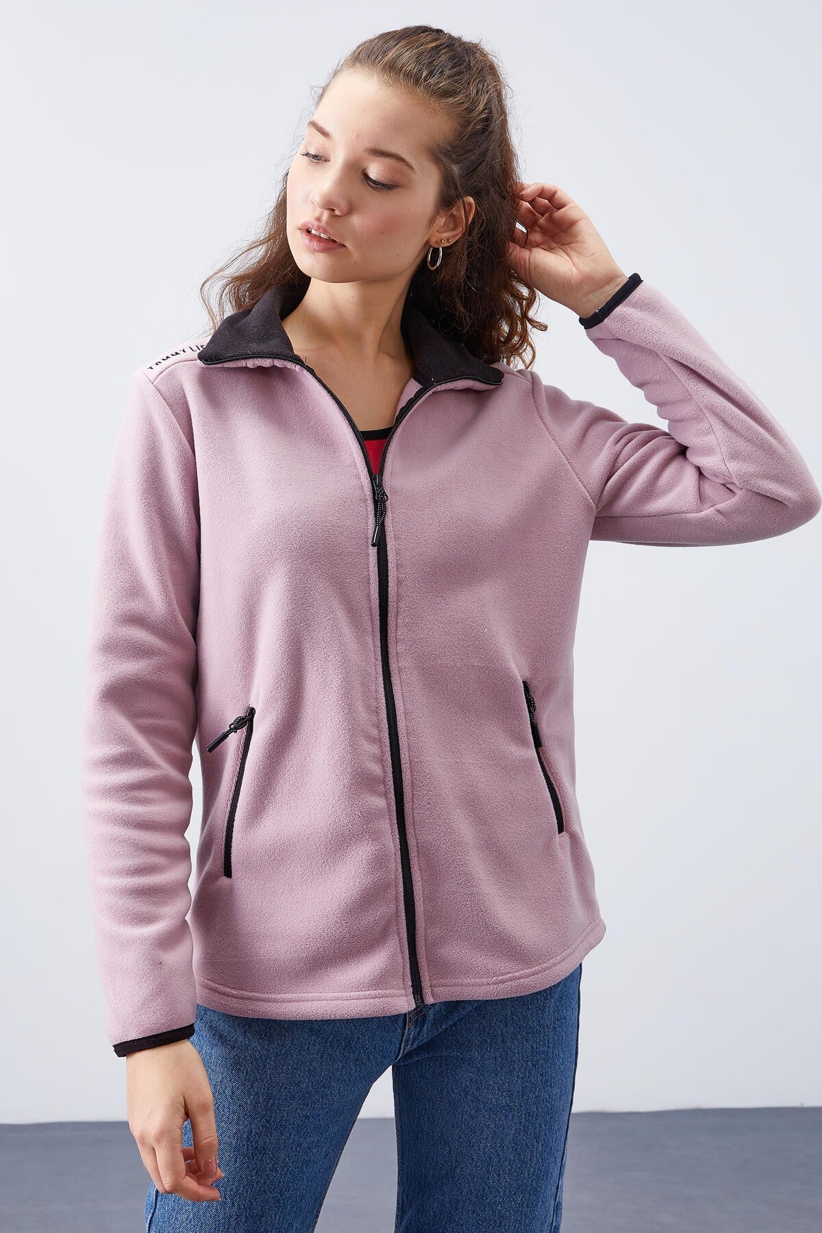 dik yaka fermuarli rahat form kadin polar sweatshirt - 97173 - Justyol