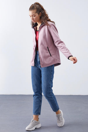dik yaka fermuarli rahat form kadin polar sweatshirt - 97173 - Justyol