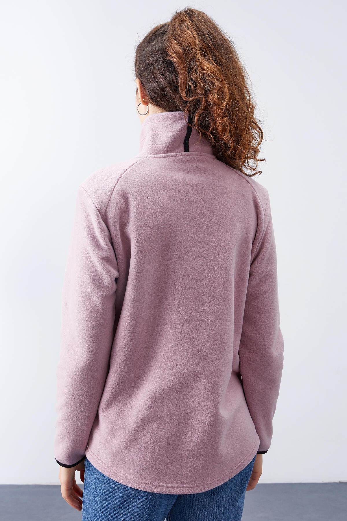 dik yaka fermuarli rahat form kadin polar sweatshirt - 97173 - Justyol