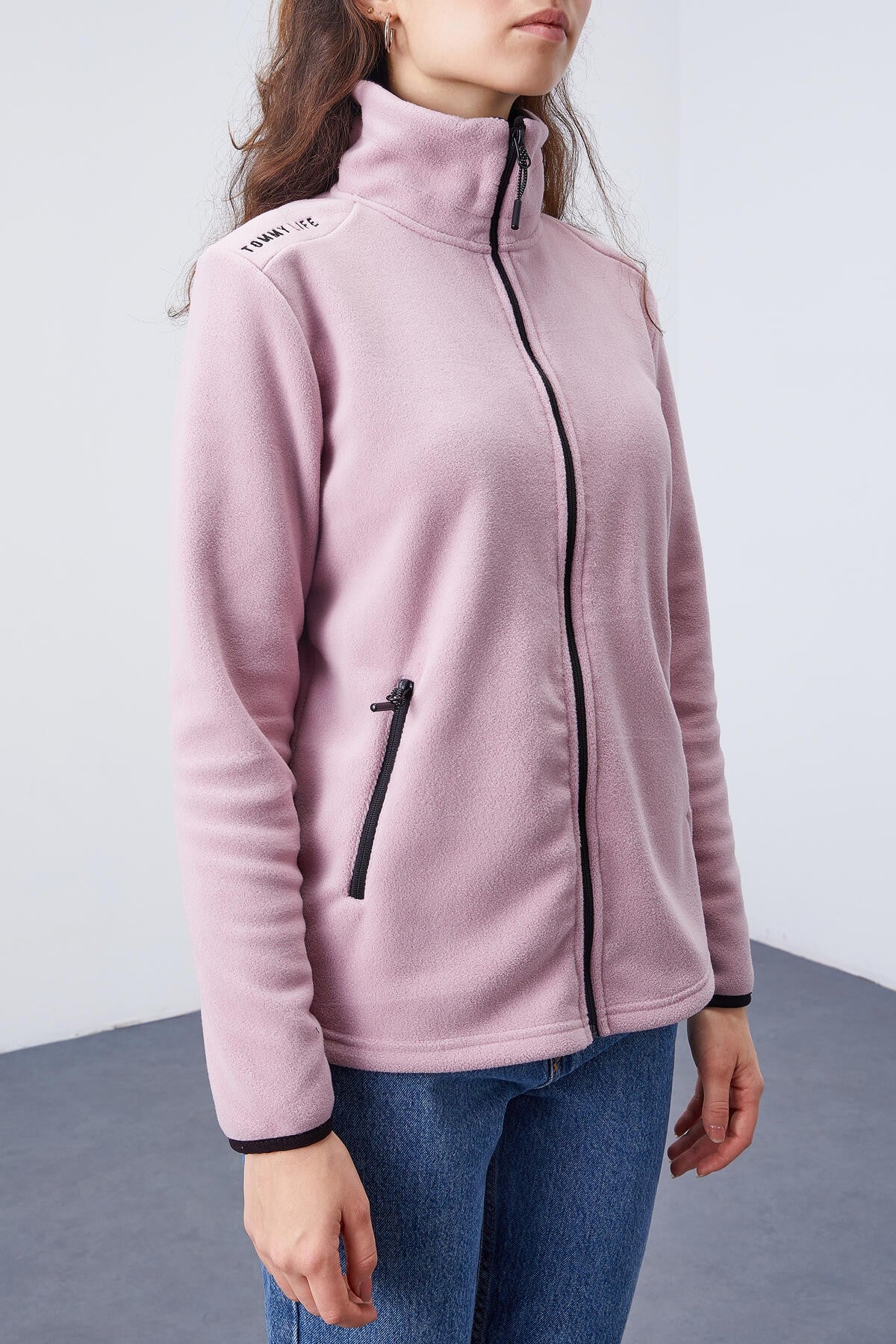 dik yaka fermuarli rahat form kadin polar sweatshirt - 97173 - Justyol