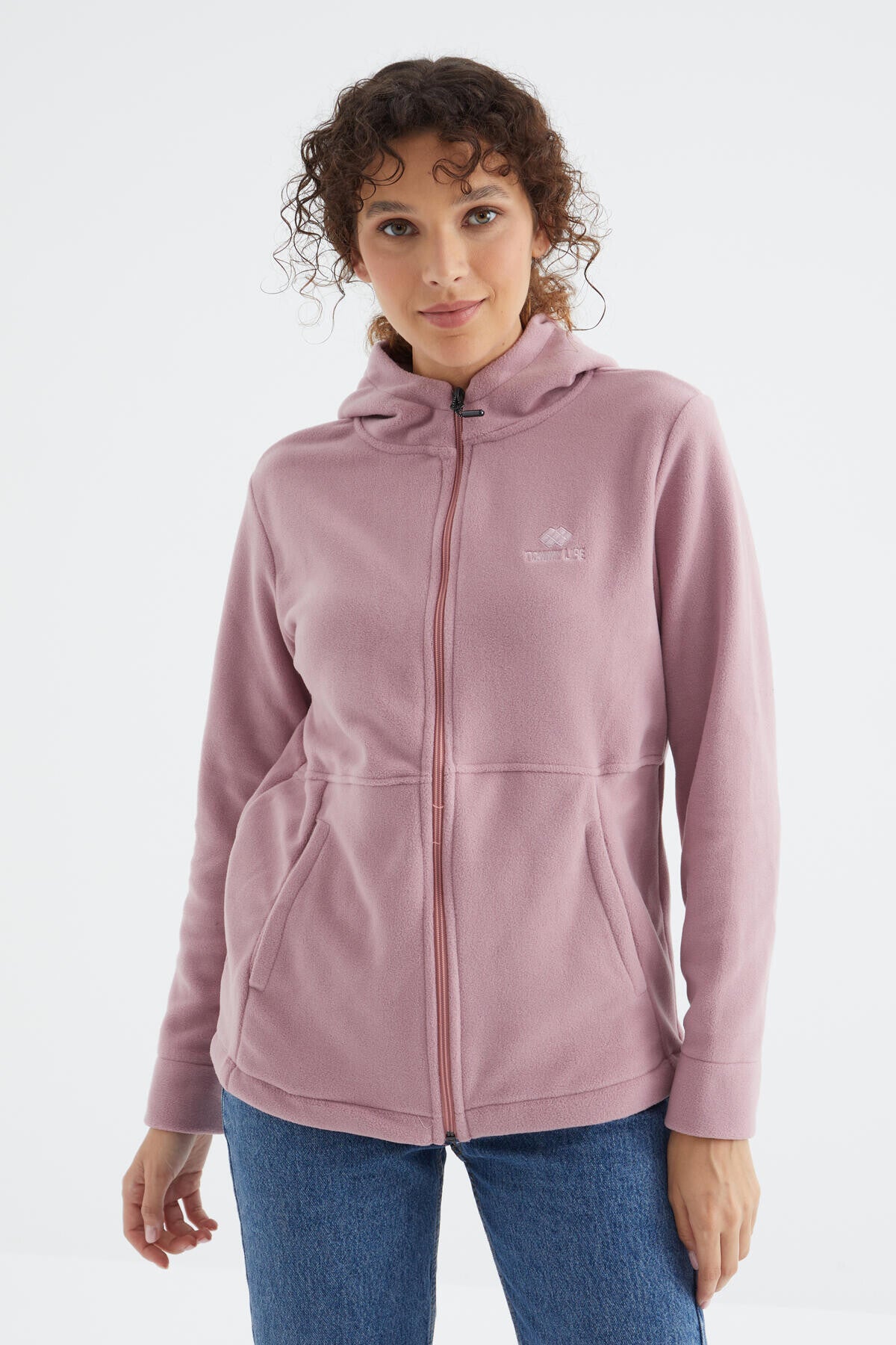 kapüşonlu fermuarli rahat form kadin polar sweatshirt - 97233 - Justyol