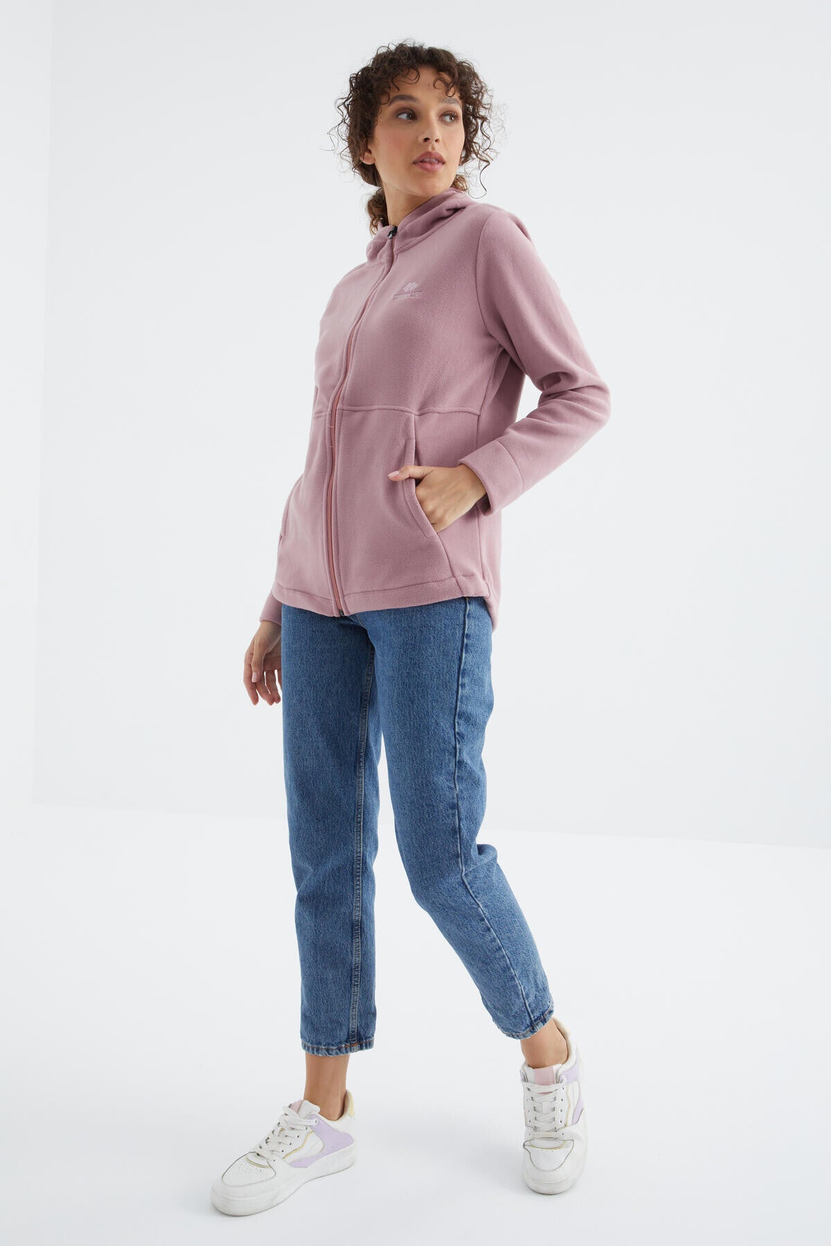 kapüşonlu fermuarli rahat form kadin polar sweatshirt - 97233 - Justyol