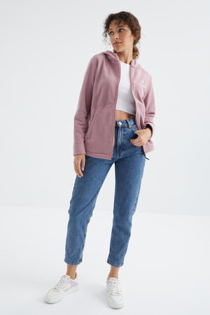 kapüşonlu fermuarli rahat form kadin polar sweatshirt - 97233 - Justyol