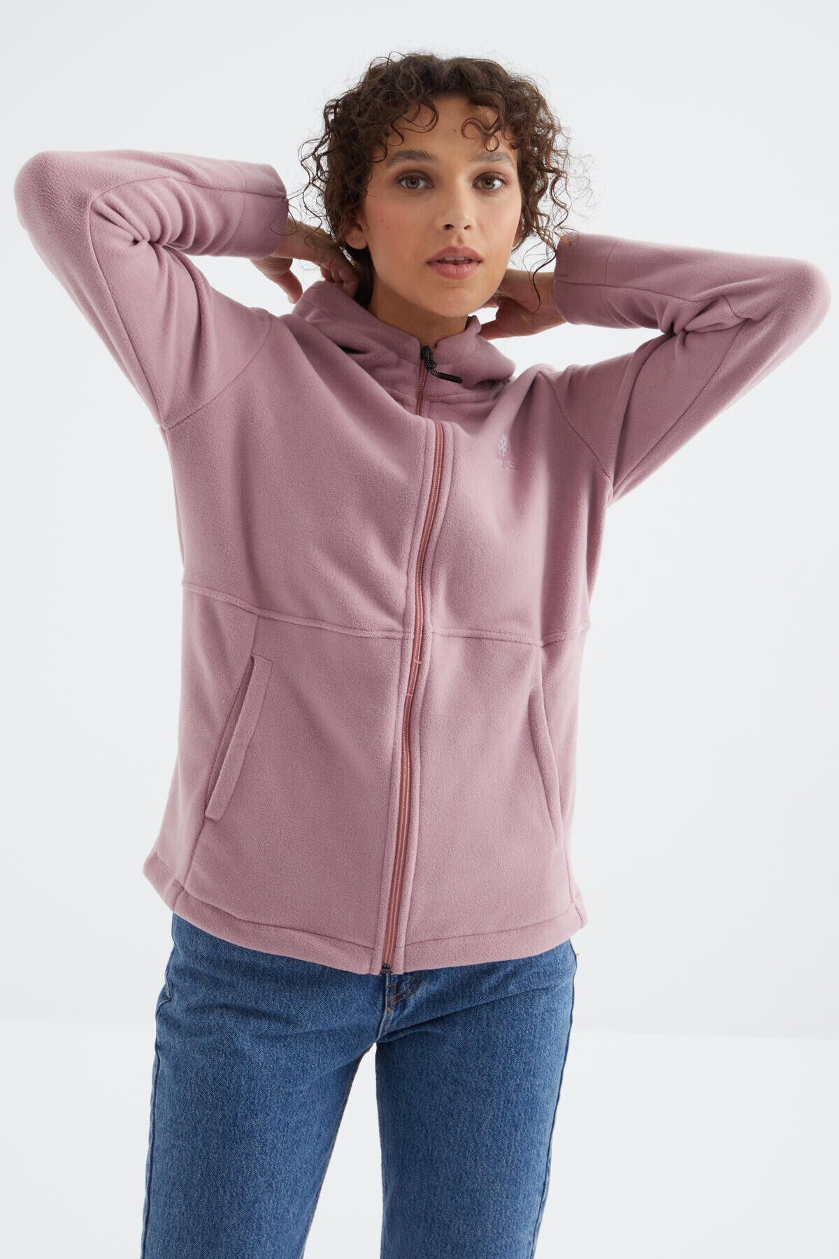 kapüşonlu fermuarli rahat form kadin polar sweatshirt - 97233 - Justyol