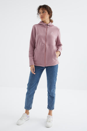 kapüşonlu fermuarli rahat form kadin polar sweatshirt - 97233 - Justyol