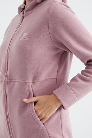 kapüşonlu fermuarli rahat form kadin polar sweatshirt - 97233 - Justyol