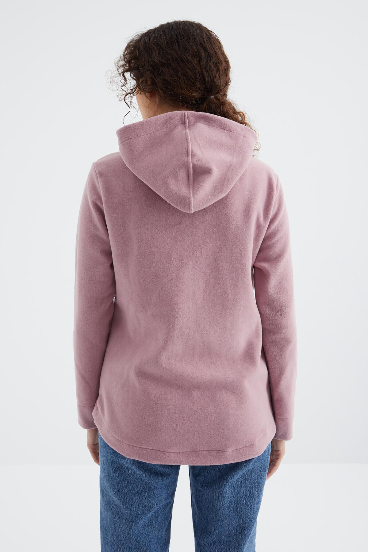 kapüşonlu fermuarli rahat form kadin polar sweatshirt - 97233 - Justyol